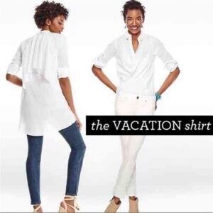 CABI WHITE VACATION HIGH LOW LONG SLEEVE  RELAXED TUNIC SHIRT S